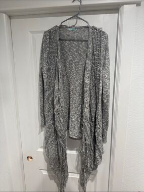 Maurices Gray Open-Front Fringe Knit Cardigan